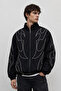 Men's Black Bsk Model Oversize Patterned Bomber Contrast Jacket