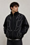 Men's Black Bsk Model Oversize Patterned Bomber Contrast Jacket - 2