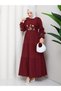 Embroidery Detailed Asel Hijab Dress Burgundy - 5
