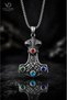 Stainless Steel Colorful Zircon Stone Detailed Thor Hammer Mjolnir Viking Necklace - 5