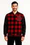 Burgundy Plaid Patterned Winter Cold-Resistant Oversized Bomber College Jacket with Leather Detail on the Sleeves and Lining - 3