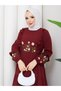 Embroidery Detailed Asel Hijab Dress Burgundy - 2
