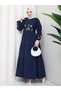 Embroidery Detailed Asel Hijab Dress Dark Blue - 7