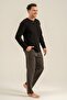 Men's Black Long Sleeve Buttoned Collar Pajama Set (with Socks as a Gift) - 5