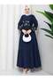 Embroidery Detailed Asel Hijab Dress Dark Blue - 5