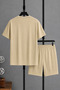 New Design Printed Beige Shorts T-Shirt Set - Top and Bottom Combination Shorts T-Shirt Oversize Crew Neck - 2