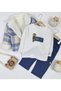 Fur-Lined Lumberjack Fabric Coat, Teddy Bear Printed Flexible Fabric Bodysuit and Lycra Gabardine Pants with Pockets, 3-Piece Baby Boy Set - 2