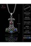 Stainless Steel Colorful Zircon Stone Detailed Thor Hammer Mjolnir Viking Necklace - 7