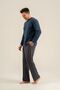 Men's Long Sleeve Buttoned Collar Dark Indigo Pajama Set (with Socks as a Gift) - 3