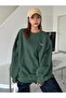 Sociology Thick Winter Sweatshirt - Nefti Green Printed Oversized Crew Neck