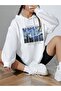 Starry Night Thick Winter Sweatshirt - White Printed Oversized Hooded Hoodie