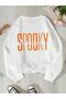 Spooky Season Winter Sweatshirt - White Printed Oversize Crew Neck