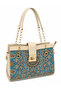 Authentic Woven Women's Shoulder Bag – Traditional Carpet Motif Patterned Fabric, Gold Color Chain Strap Handbag