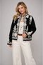 Women's Black Cream Embroidered Stand Collar Lace-Up Bohemian Cashmere Jacket - 2