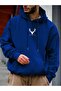 Geyik Logo Thick Winter Sweatshirt - Sax Blue Printed Oversized Hoodie with Raised Pockets