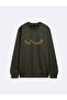 Regular Fit Sign Printed Crew Neck Green Sweatshirt - 3