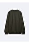 Regular Fit Sign Printed Crew Neck Green Sweatshirt - 4