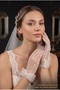 Bow Detail Pearl Tulle Bridal Gloves Elegant White Wedding Gloves with Pearl Embellishments for Wedding Engagement - 3