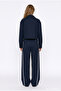 Striped Side Stripe Loose Leg Trousers Navy Blue - 5