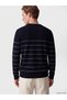 Ozmarka New Season Navy Blue Crew Neck Striped Men's Knitwear Sweater - 4