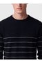 Ozmarka New Season Navy Blue Crew Neck Striped Men's Knitwear Sweater - 3
