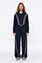 Striped Side Stripe Loose Leg Trousers Navy Blue