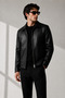 New Now Men's Premium Black Classic Collar Modern Fit Leather Jacket - 5
