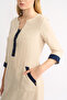 Summer Beige-Navy Blue Linen Dress - 4