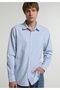 Regular Fit Shirt Neck Striped Men's Blue Long Sleeve Shirt