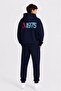 Navy Blue Boy's Hooded Sweatshirt Set with Back Print Detail 24685 - 5