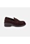 Women's Bitter Brown Round Toe Thick Heeled Suede Loafer - 2