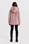 Girl's Winter Hooded Buttoned Lined Vertical Striped Plush Coat Ak4510 - 4