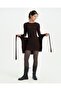 Brown Ecovero ™   Viscose Crew Neck Waist Tie Long Sleeve Mini Wrap Dress - 6