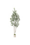 6FT 182cm Artificial Double‑Trunk Olive Tree, Faux Floor Potted Plant with Faux Olives, White Pot with Artificial Moss, Stable Cement Base for Living Room & Hallway Decor - 4