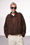 New Season Women's Oversize Bomber Beige Leather Suede Jacket