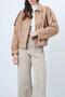 Women's Oversize Epaulet Bomber Beige Leather Suede Jacket - 4
