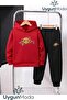 Zipper Bear Print Hooded Thick Cotton Inside Lining Tracksuit with Pockets Kids Tracksuit Set