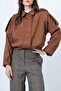 Women's Oversize Epaulet Bomber Light Brown Leather Suede Jacket - 4