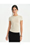 Women's Cream Ecovero ™   Viscose Crew Neck Short Sleeve Basic T-Shirt with Logo Detail