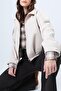 Women's Oversize Epaulet Bomber Ecru Leather Suede Jacket - 2