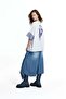 White Blue V-Neck Vdr Printed Oversize T-Shirt 19016