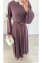 Molly Nelly Women's Parted Comfortable Belted Long Dress - 3