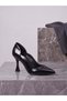Black Wrinkled Patent Leather Stiletto Heels with Curved Side Cutouts, Pointed Toe, Thin Heel, Evening Party Shoes - 6