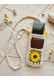 Hand Knitted Sunflower Motif Crossbody Phone Bag (with Adjustable Strap) - 2