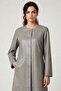 Gray Wide Cut Genuine Leather Women's Coat