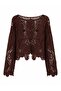Colette Floral Motif Openwork Crochet Sweater Women's Brown