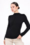 Asymmetrical Seam Detail Stand-Up Collar Long Sleeve Bluz - 2