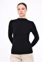 Asymmetrical Seam Detail Stand-Up Collar Long Sleeve Bluz