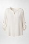 White V-Neck Foldable Sleeves Cotton Woven Women's Shirt - 2