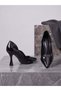 Black Wrinkled Patent Leather Stiletto Heels with Curved Side Cutouts, Pointed Toe, Thin Heel, Evening Party Shoes - 5